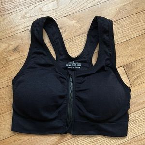 Never Worn Black Sports Bra with Front Zipper and Removeable Padding